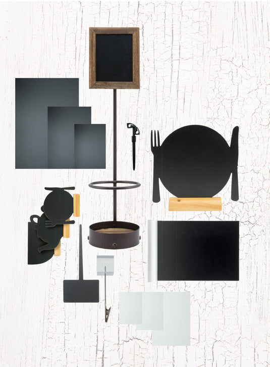 Garden Party Table Set - 18 Mini Silhouette Chalkboards + 6 Glass & Wood Tealight Lanterns - in use