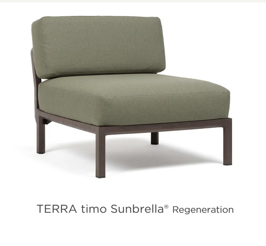 Nardi Maximo modular centre seat sofa in outdoor setting, featuring beige fabric cushions and a modern design for outdoor hospitality spaces.