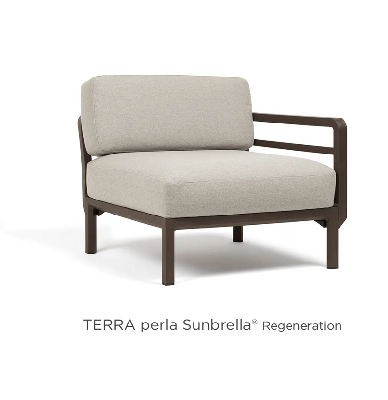 Load image into Gallery viewer, Nardi Maximo Modular End Sofa in Terra Perla Sunbrella fabric, outdoor luxury seating with left and right armrest options.
