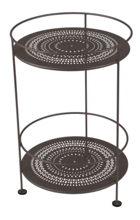 Load image into Gallery viewer, Fermob Guinguette side table with perforated double metal top, stylish and modern outdoor furniture accessory.
