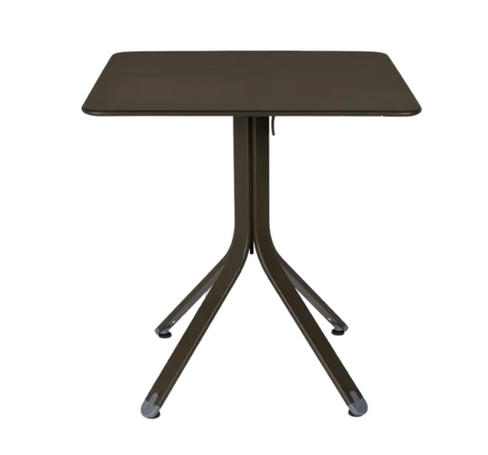 Fermob Rest'O folding outdoor metal table, 71x71cm, with a sleek design and sturdy legs, suitable for patio or garden use.