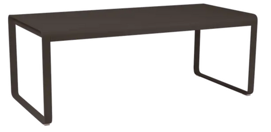 Fermob Bellevie outdoor metal dining table, 196 x 90 cm, eight-seater, with a sleek design and sturdy metal construction.