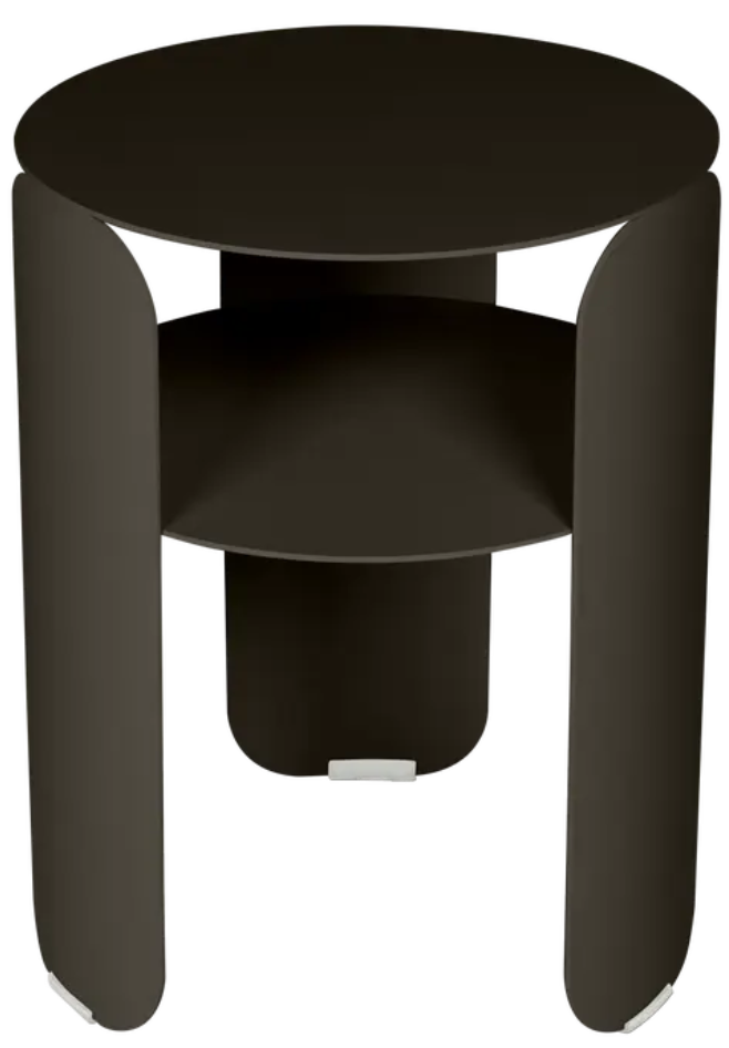 Load image into Gallery viewer, Fermob Bebop Side Table Ø35cm in Tonka Brown with an offset design, outdoor metal construction, and anthracite finish.
