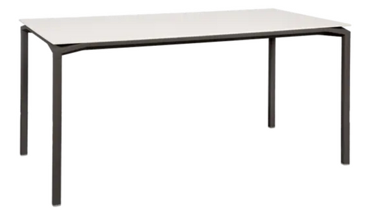 Fermob CALVI AERIS mineral dining table, 160x80 cm, six-seater, with a sleek tabletop and modern metal legs.