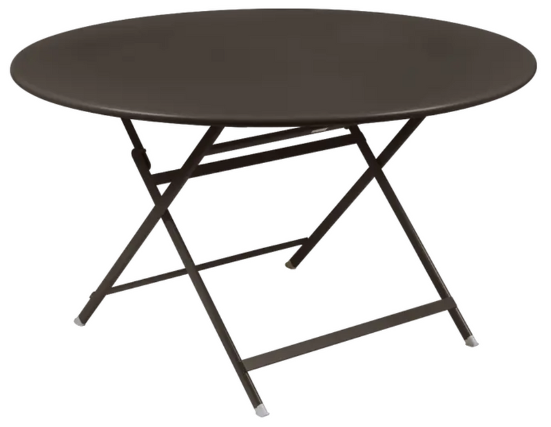 Load image into Gallery viewer, Fermob Caractère foldable metal table with 128 cm diameter, eight-seater, shown in open position ready for outdoor dining.
