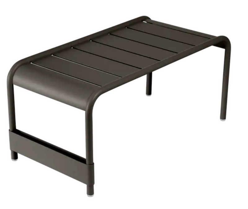 Load image into Gallery viewer, Fermob Luxembourg large low table or bench with rectangular shape, wooden top, and metal legs, measuring 86x44 cm.
