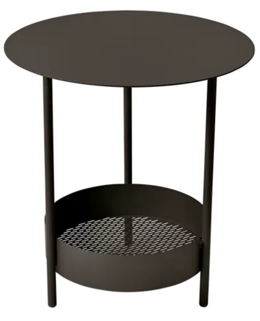 Fermob Salsa pedestal side table with round top and pedestal base, designed for outdoor use, in a vibrant color.