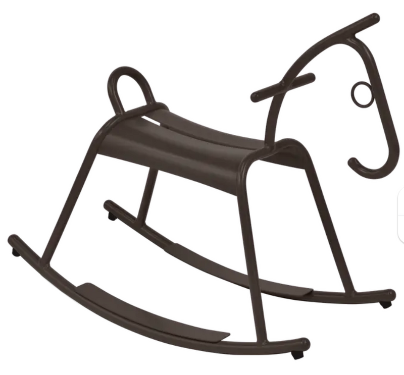 Load image into Gallery viewer, Fermob ADADA rocking horse for kids, white wooden children’s furniture piece in a restaurant waiting area setting.
