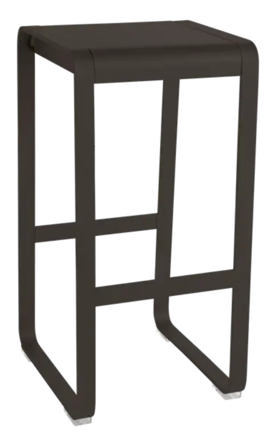 Fermob Bellevie high bar stool with sleek metal frame and wooden seat for outdoor kitchen or bar area.