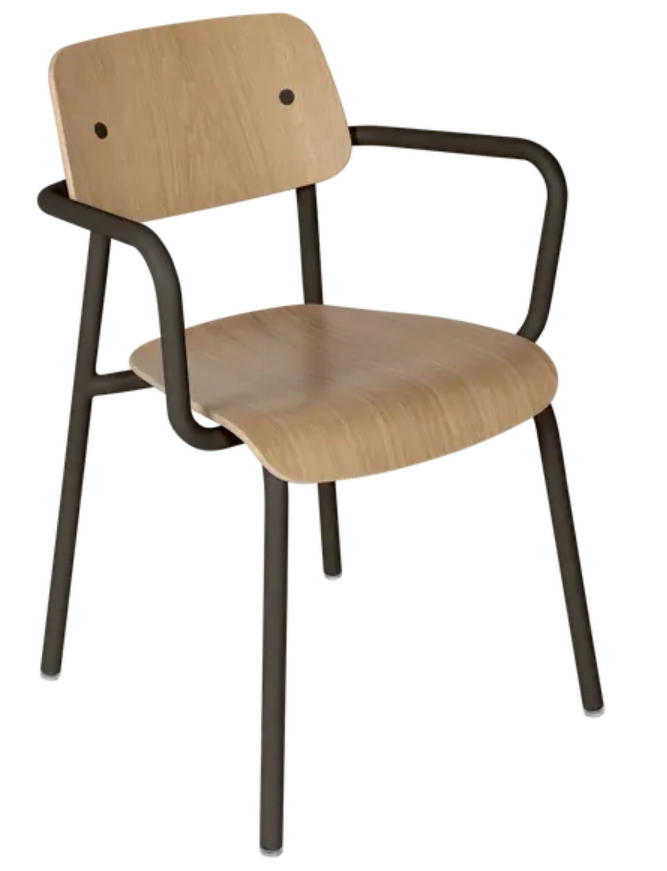 Load image into Gallery viewer, Fermob Studie Oak outdoor armchair in Tonka Blue with wooden armrests, ideal for garden or patio seating.
