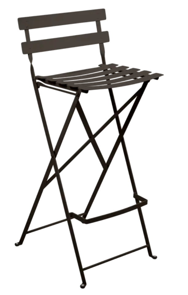 Load image into Gallery viewer, Fermob Tonka Brown Bistro High Stool, foldable outdoor bar chair with sleek design and sturdy frame.
