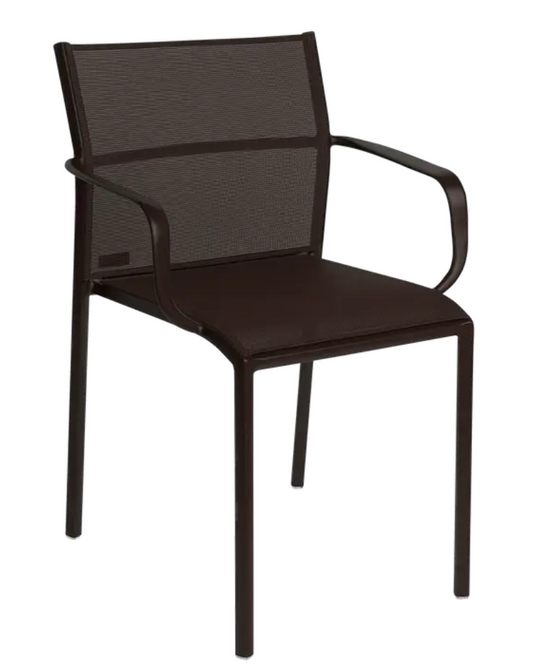 Fermob Cadiz outdoor aluminum armchair with technical fabric seating, designed for patio or garden relaxation.