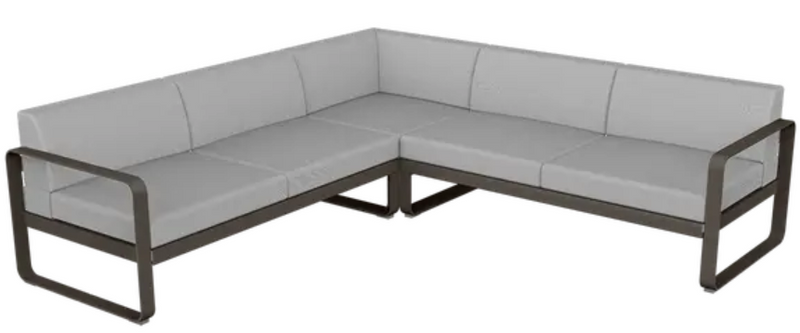 Load image into Gallery viewer, Fermob Bellevie Composition 2 outdoor lounge sofa set with grey fabric cushions and modular design, perfect for outdoor relaxation.
