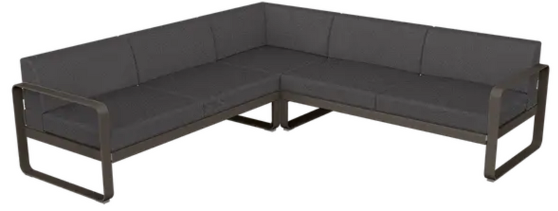 Load image into Gallery viewer, Fermob Bellevie Composition 2 outdoor lounge sofa set with graphite grey cushions and modular design, ideal for outdoor seating.
