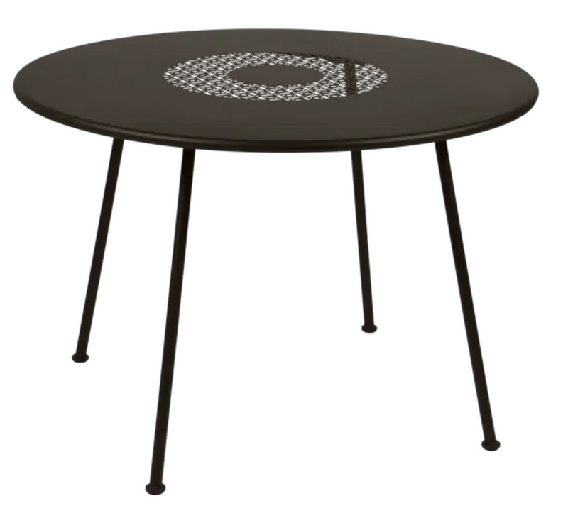 Load image into Gallery viewer, Fermob LORETTE round metal garden table with 110 cm diameter, fire-resistant outdoor furniture in a modern design.
