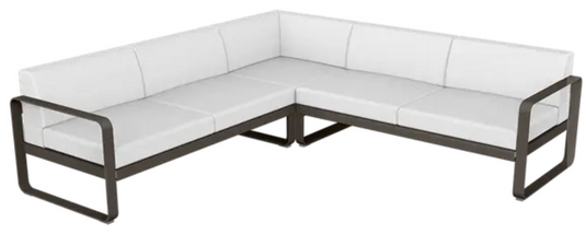 Fermob Bellevie Composition 2 outdoor sofa set with off-white cushions and modular design, perfect for stylish outdoor lounging.