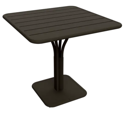 Outdoor Luxembourg Pedestal Table by Fermob, 80x80 cm, featuring a sleek metal design ideal for outdoor spaces.