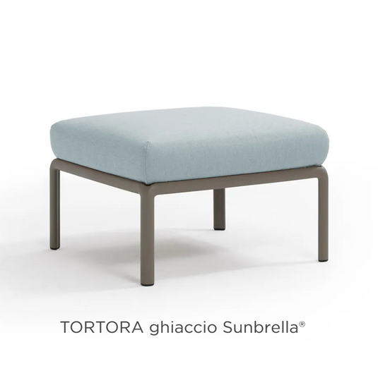 Nardi Komodo outdoor sofa pouf in tortora ghiaccio color, modular seating for outdoor patio or garden setting.