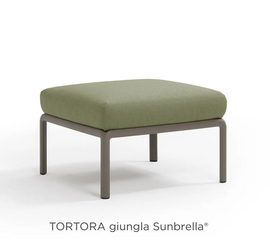 Nardi Komodo outdoor sofa pouf in tortora color, modular seating with lush jungle design, perfect for outdoor lounging.