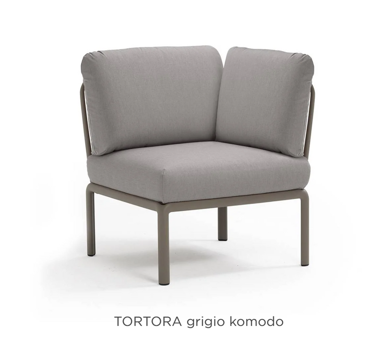 Load image into Gallery viewer, Nardi Komodo outdoor corner sofa module with sunbrella fabric in tortora grigio, designed for outdoor patio seating.
