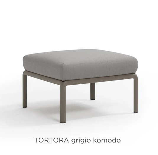 Nardi Komodo outdoor sofa pouf in tortora gray, modular seating with plush cushions, ideal for outdoor relaxation and lounging.