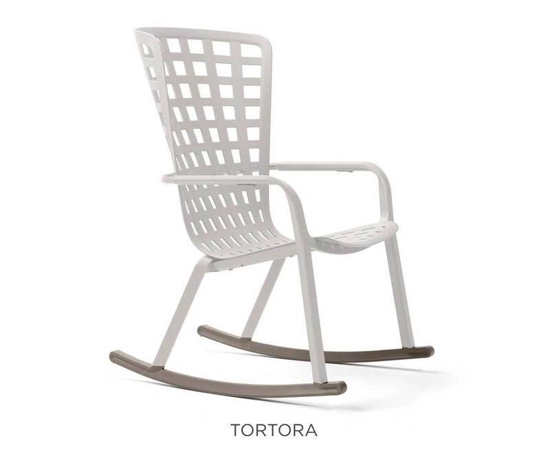 Load image into Gallery viewer, Nardi Folio outdoor rocking chair kit with tortora-colored frame and components, designed for Nardi patio furniture.
