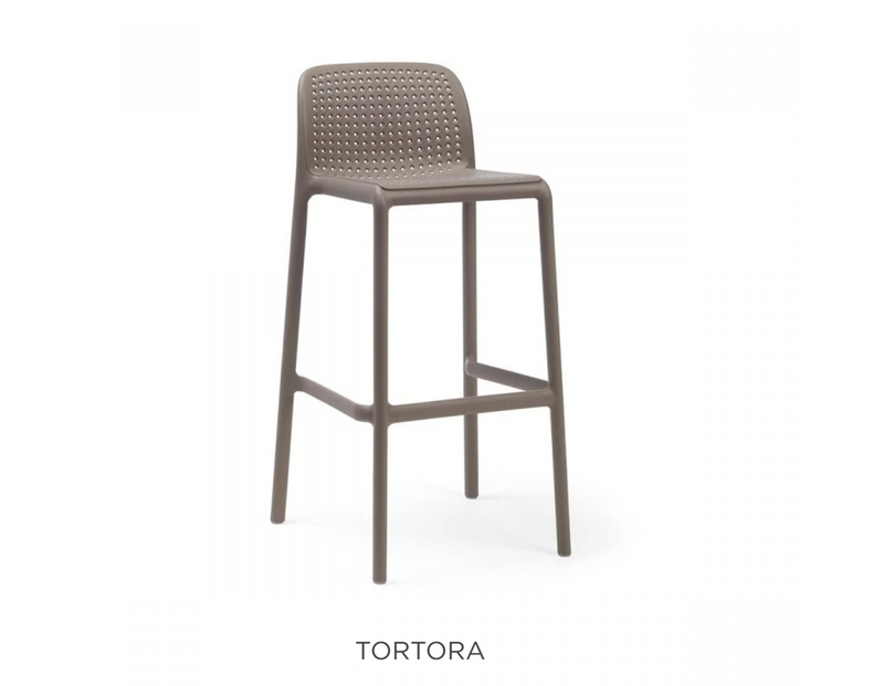Load image into Gallery viewer, Nardi Lido outdoor bar stool in tortora color, stackable high stool with sleek design for stylish outdoor seating.
