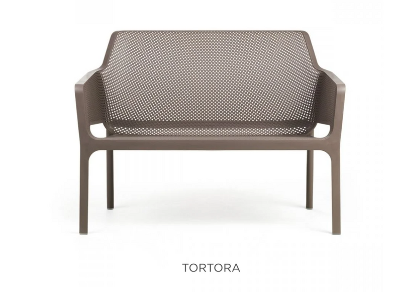 Load image into Gallery viewer, Nardi Net Bench outdoor 2-seater in tortora color, featuring a woven net design for garden or patio seating.

