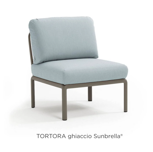 Nardi Komodo Central Sofa Module in Tortora Ghiaccio with Sunbrella fabric, part of the outdoor Komodo sectional sofa set.