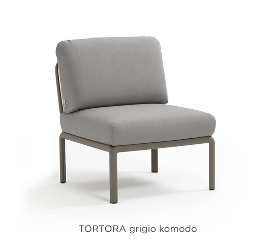 Nardi Komodo Central Sofa Module in tortora color, outdoor modular section with Sunbrella fabric, suitable for patio or hotel outdoor spaces.