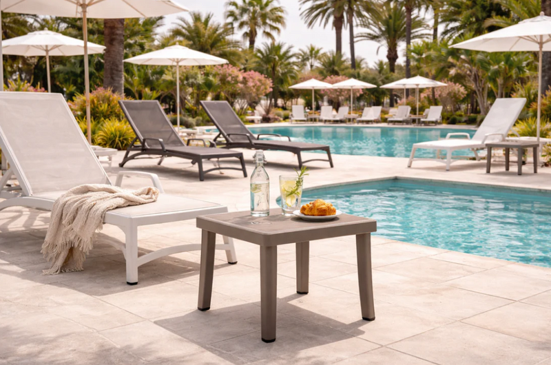 Load image into Gallery viewer, Nardi Rodi low outdoor table in tortora color, featuring a sleek design and sturdy construction, perfect for outdoor patio spaces.

