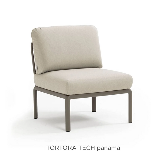 Nardi Komodo Central Sofa Module in tortora color, outdoor modular sofa section with Sunbrella fabric for patio lounging.
