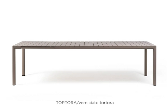 Nardi Tevere 210 extendable outdoor table in tortora color, showing its sleek design and extendable feature for outdoor dining.
