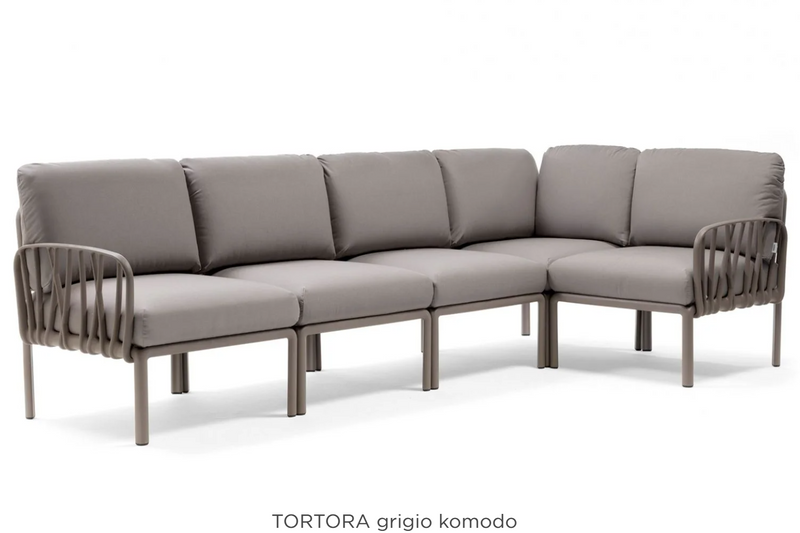 Load image into Gallery viewer, Komodo 5 Modular Outdoor Sofa by Custom Wood Designs, grey Nardi outdoor sofa on patio for garden or hotel outdoor seating.
