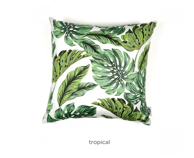 Load image into Gallery viewer, Nardi outdoor decorative cushion featuring tropical print, designed for outdoor seating, by Custom Wood Designs.
