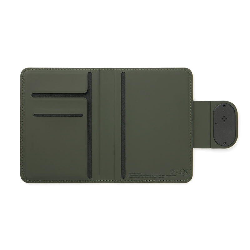 Load image into Gallery viewer, Vinga Baltimore RCS passport cover with finder for phone and tablet accessories, black leather with embossed logo details.
