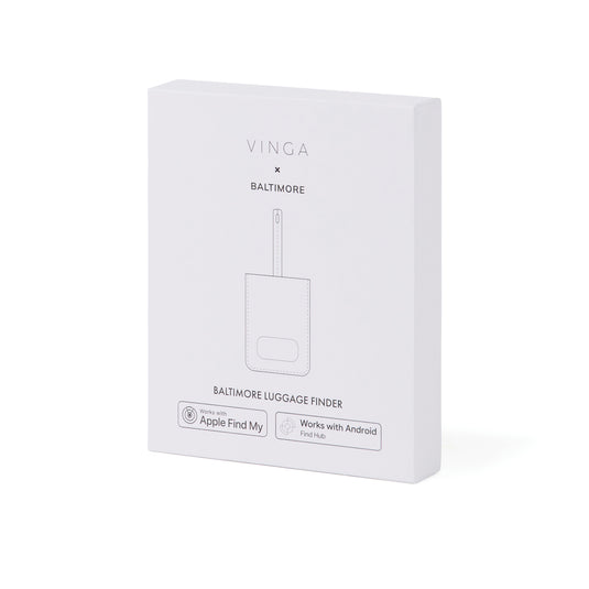 Vinga Baltimore RCS luggage tag with built-in finder for phone and tablet accessories, featuring a sturdy design and clear identification window.