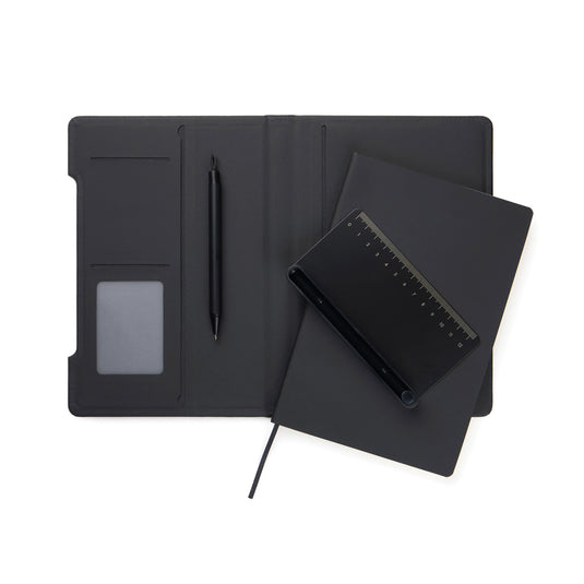 Vinga Baltimore RCS 4-in-1 refillable notebook with black cover and multiple sections for writing, note-taking, and organization.