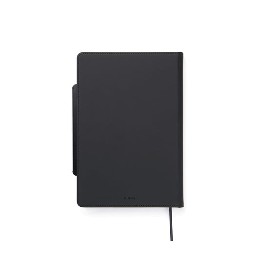 Vinga Baltimore RCS 4-in-1 refillable notebook with black cover, featuring multiple sections and pen holder for versatile note-taking.