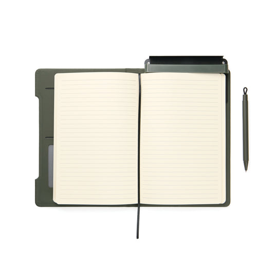 Vinga Baltimore RCS 4-in-1 refillable notebook with black cover and multiple paper inserts, designed for writing and organization.