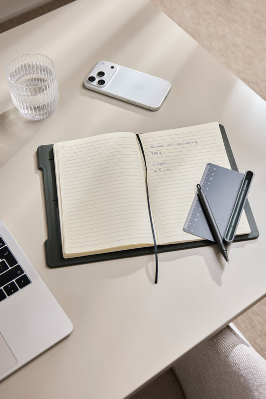 Vinga Baltimore RCS 4-in-1 refillable notebook with leather cover and multiple sections for writing and organization.