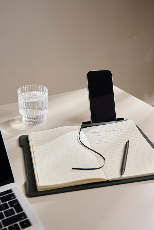 Vinga Baltimore RCS 4-in-1 refillable notebook with black cover, multiple compartments, and integrated pen holder.