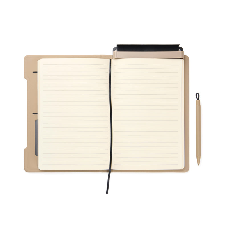 Load image into Gallery viewer, Vinga Baltimore RCS 4-in-1 refillable notebook with leather cover, open pages, and detachable sections for note-taking and organization.
