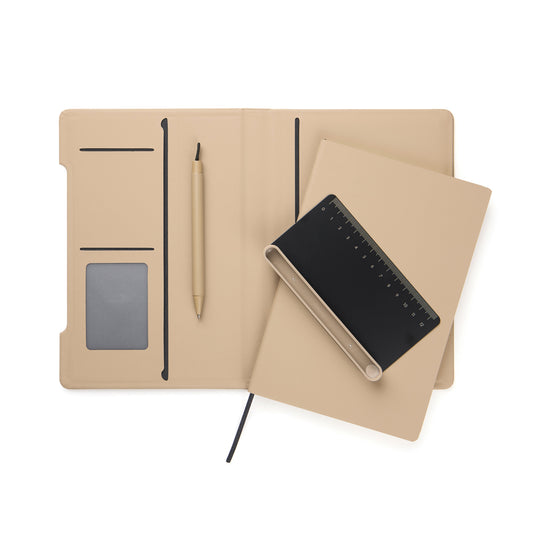Vinga Baltimore RCS 4-in-1 refillable notebook with leather cover and multiple sections for writing, organization, and note-taking.