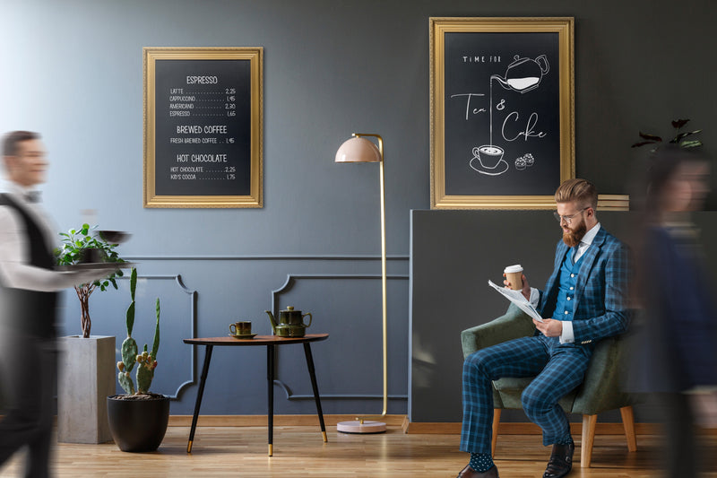 Load image into Gallery viewer, Securit Wall Chalkboards - Gold - Gold 97x73x5cm - in use
