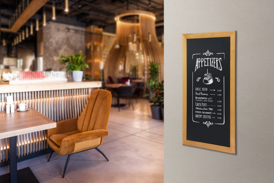 Securit Wall Chalkboards - Long - Teak 100x56x2,5cm - in use
