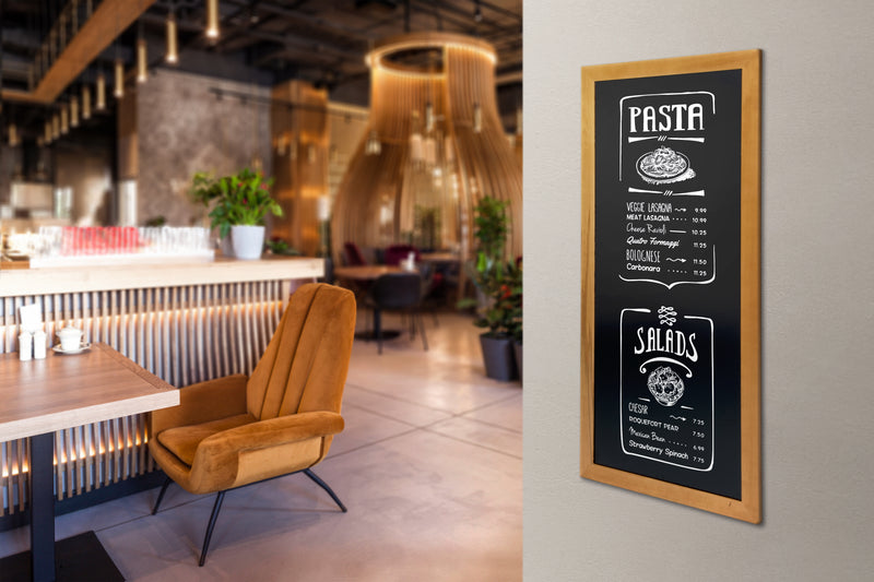 Load image into Gallery viewer, Securit Wall Chalkboards - Long - Teak 120x56x2,5cm - in use
