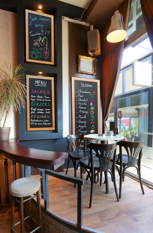 Securit Chalkboard Set - Long Rubberwood Wall Chalkboard in Teak 56x100 cm - Board + Waterproof Markers + Cleaner