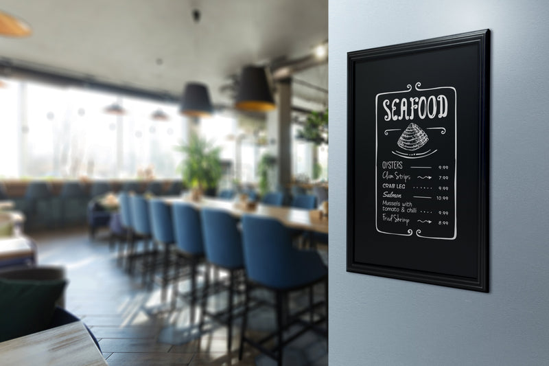 Load image into Gallery viewer, Securit Christmas Menu Board Set - Black Wall Chalkboard 70x90 cm + Gold, Silver, Red, Green &amp; White Markers + Stencils

