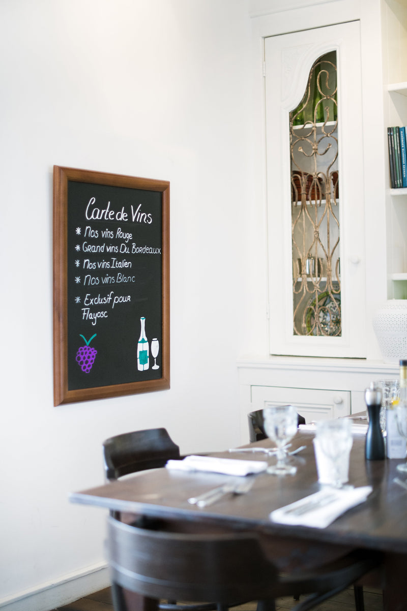 Load image into Gallery viewer, Securit Chalkboard Set - Universal Wall Chalkboard in Dark Brown 60x80 cm - Board + Waterproof Markers + Cleaner - in use
